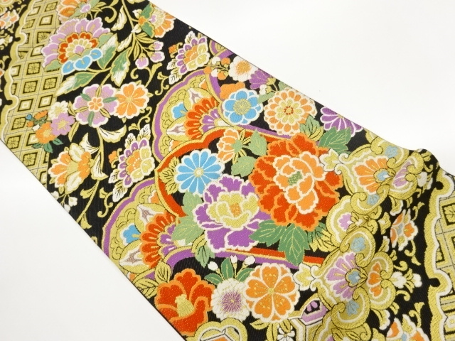 JAPANESE KIMONO / FUKURO OBI / SILK / WOVEN FLORAL PLANTS & CLASSICAL PATTERN